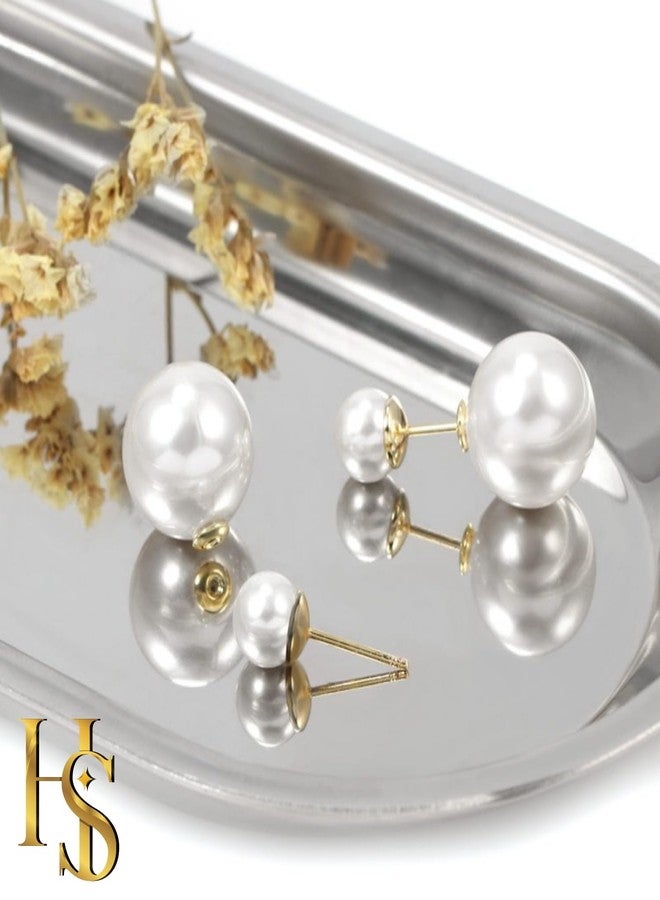 HighSpark Double Sided Pearl Earrings - Pearl Front Back Earrings - Many Styles - Stunning Gift - GD-White - Image 4